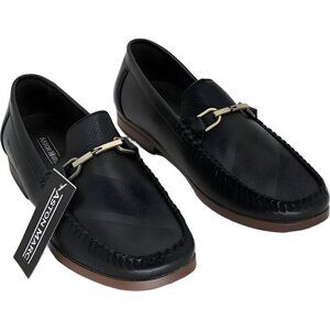Aston Marc Perforated Buckle Loafers Black Slip-On Dress Shoes Mens US 11M